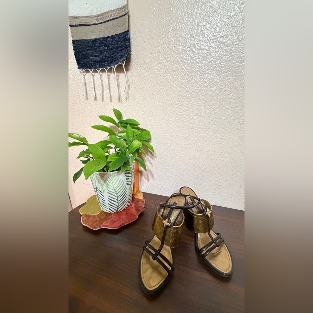 Louis Vuitton Gold and Black Women's Sandals-Authentic